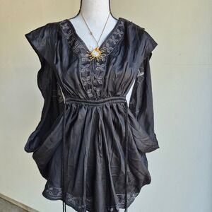 Cecico Embroidered Tunic Top Women Small Boho Fairycore Whimsigoth Romantic Goth